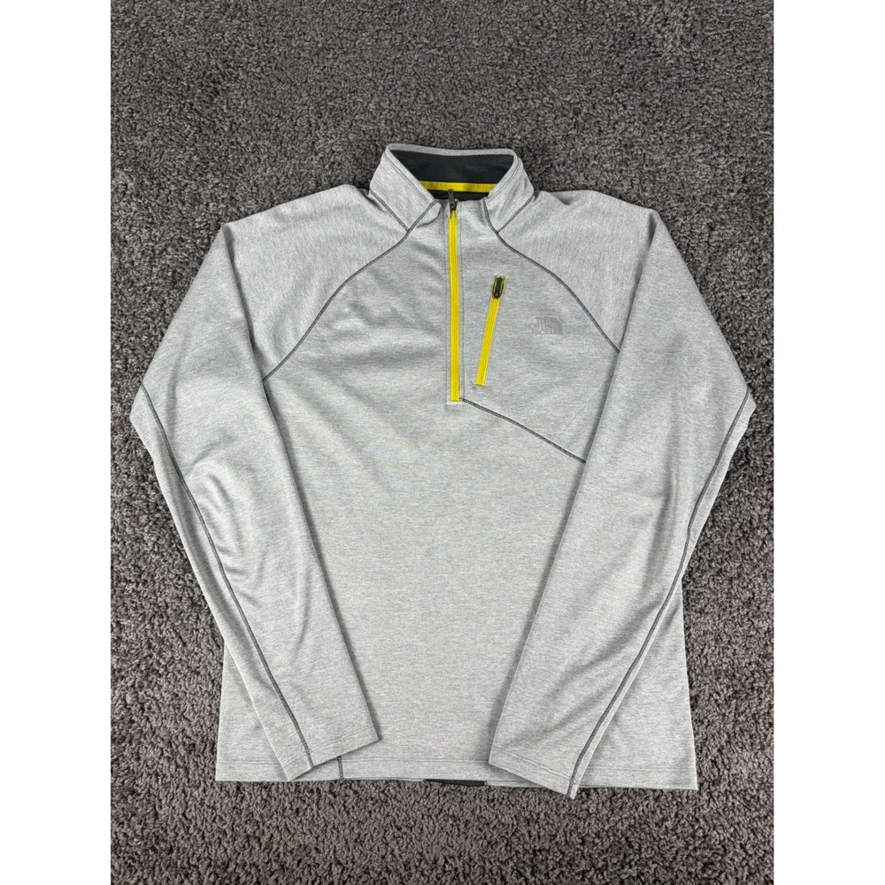 The North Face FlashDry Quarter Zip Pullover Grey Yellow Mens Large Running Top